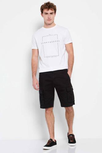 Funky Buddha ανδρικό T-shirt μονόχρωμο με contrast minimal logo print και logo label στο πλάι - FBM007-380-04 Λευκό 3XL